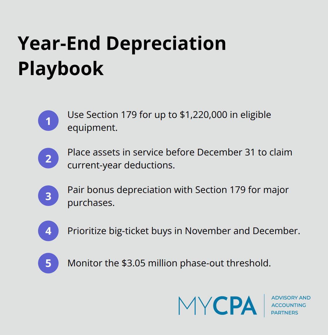 Actionable steps to maximize Section 179 and bonus depreciation before year-end. - tax saving for small business