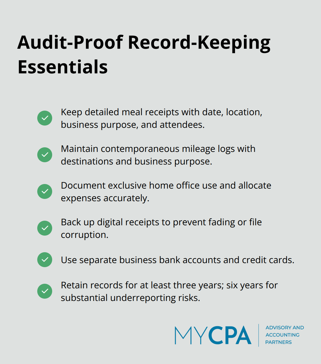 Checklist of documentation practices that reduce audit risk and protect deductions. - income tax planning