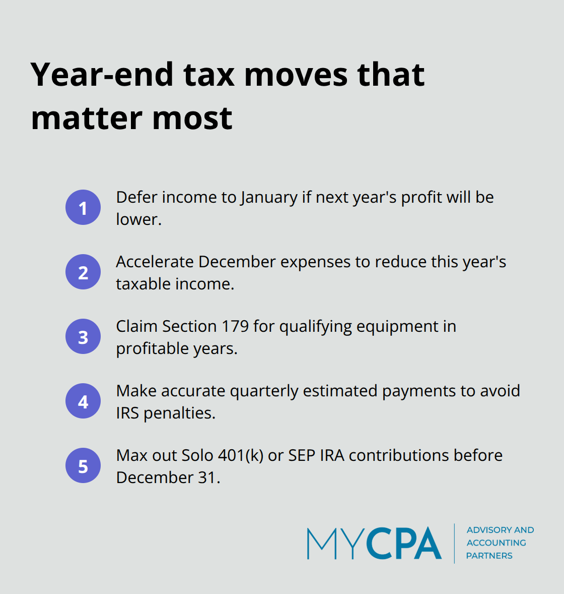 Compact checklist of high-impact year-end tax tactics for U.S. startups - tax minimization for startups