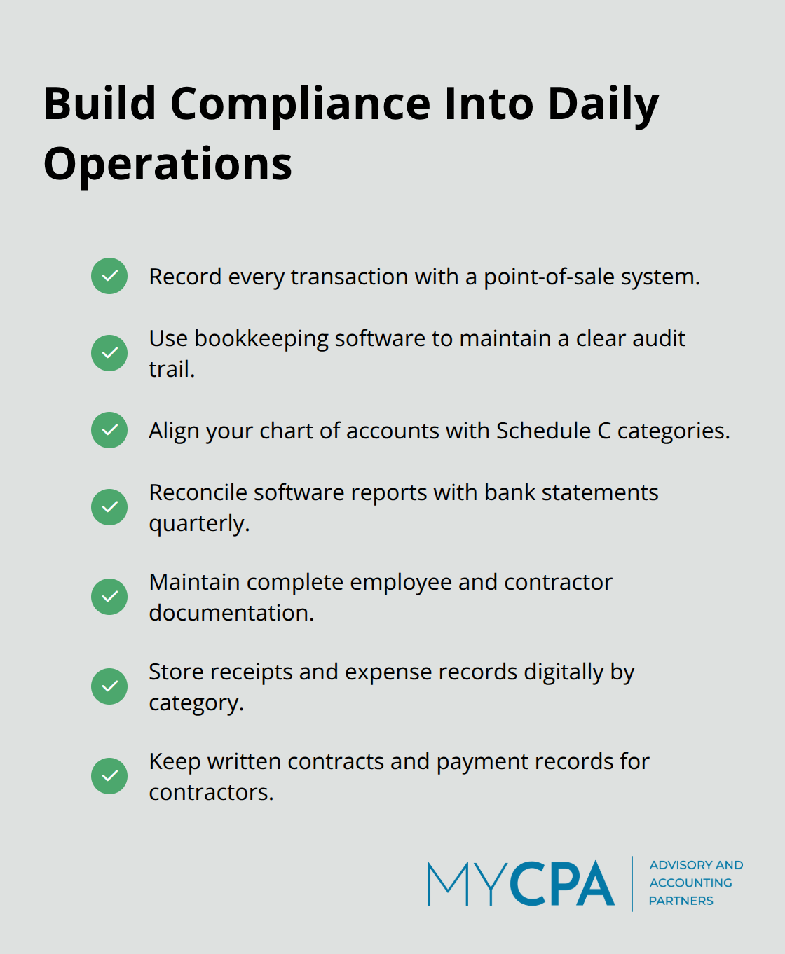 Checklist of everyday systems that strengthen U.S. business tax compliance
