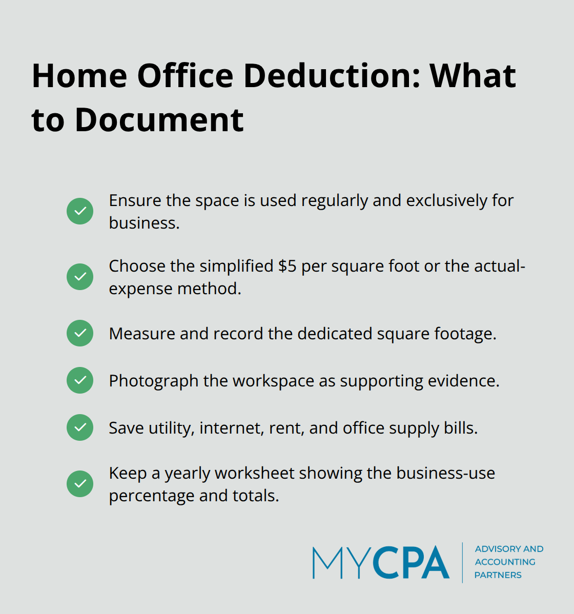 Checklist of records to substantiate the home office deduction for U.S. taxpayers