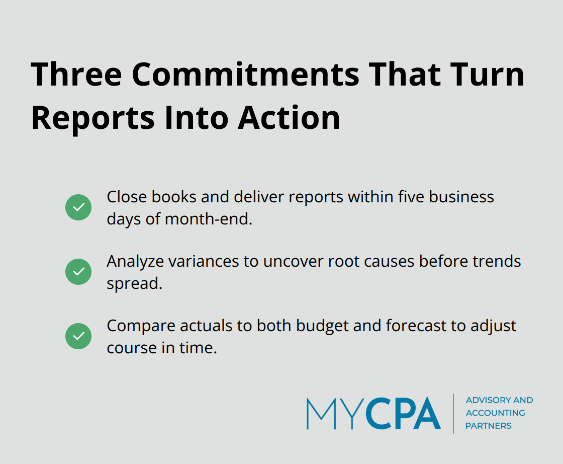 Checklist of three commitments for effective monthly financial reporting
